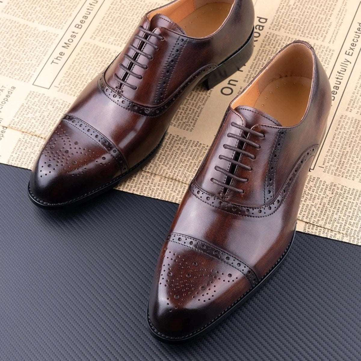 Colin | Men's Leather Brogue Dress Shoes, Formal Cowhide Loafers | Animated Apparel