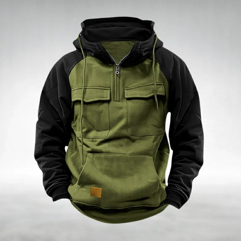 Colin | Men's Thick Cotton-Blend Hoodie, Warm Utility Hoodie | Animated Apparel | Green