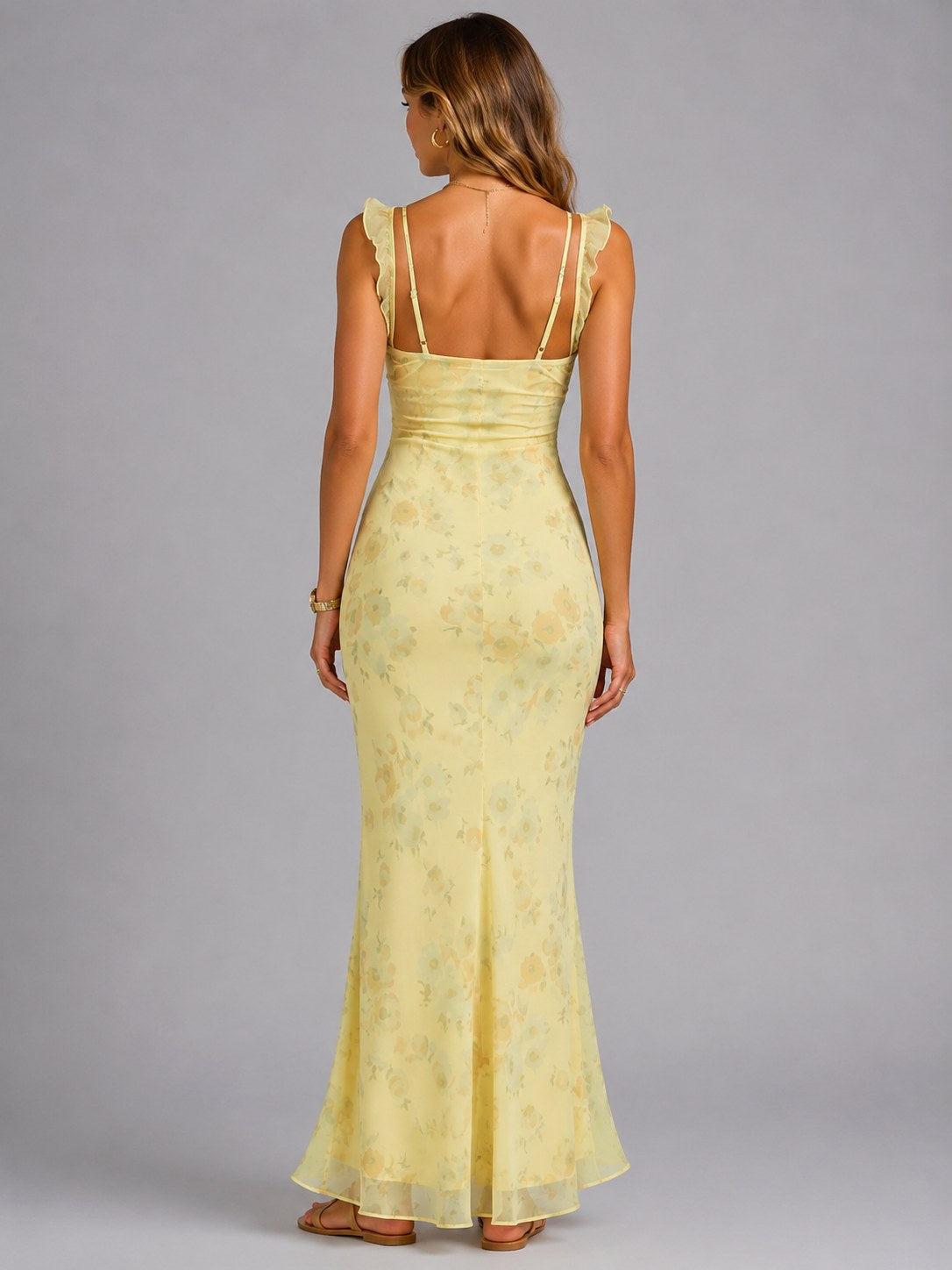 Connie | Women's Floral Maxi Dress with Ruffle Straps, Summer Evening Dress | Animated Apparel
