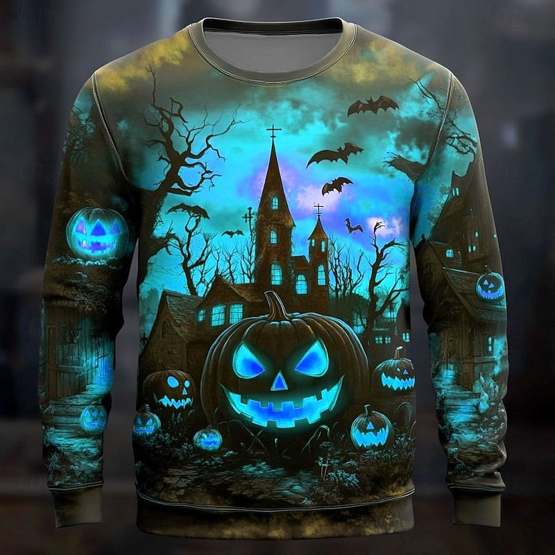 Connor | Men's Halloween Graphic Crew Neck Sweatshirt, Relaxed Autumn Sweater | Animated Apparel | Blue