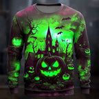 Connor | Men's Halloween Graphic Crew Neck Sweatshirt, Relaxed Autumn Sweater | Animated Apparel | Green