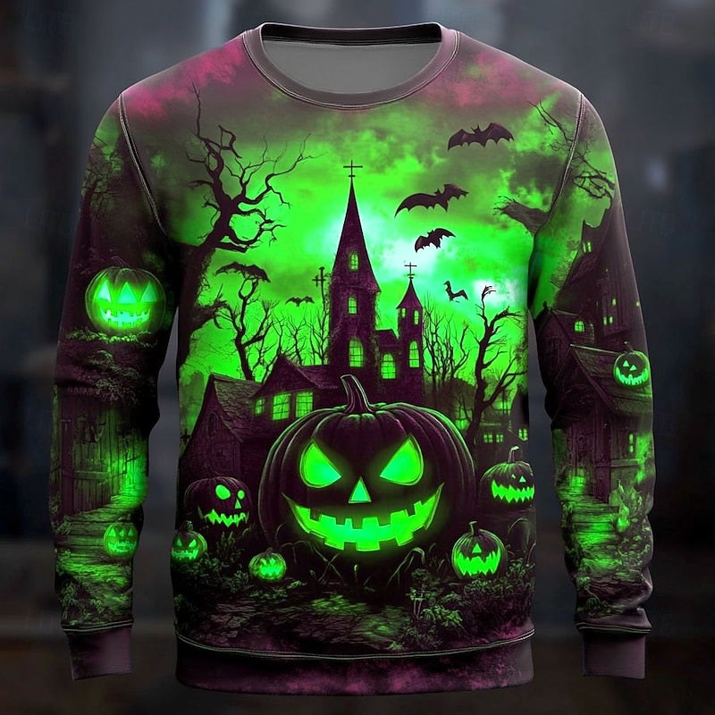 Connor | Men's Halloween Graphic Crew Neck Sweatshirt, Relaxed Autumn Sweater | Animated Apparel | Green