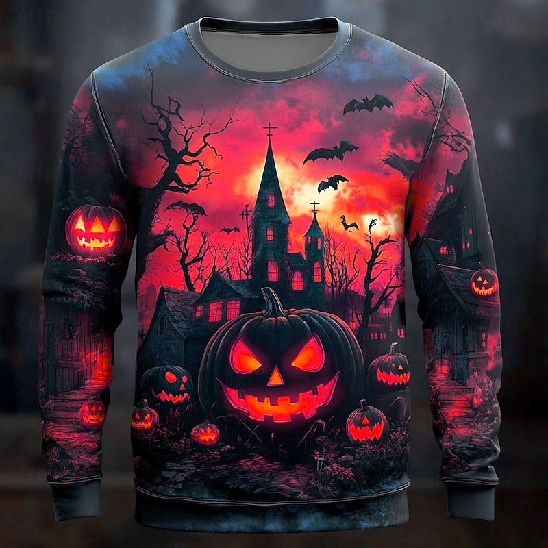 Connor | Men's Halloween Graphic Crew Neck Sweatshirt, Relaxed Autumn Sweater | Animated Apparel | Red