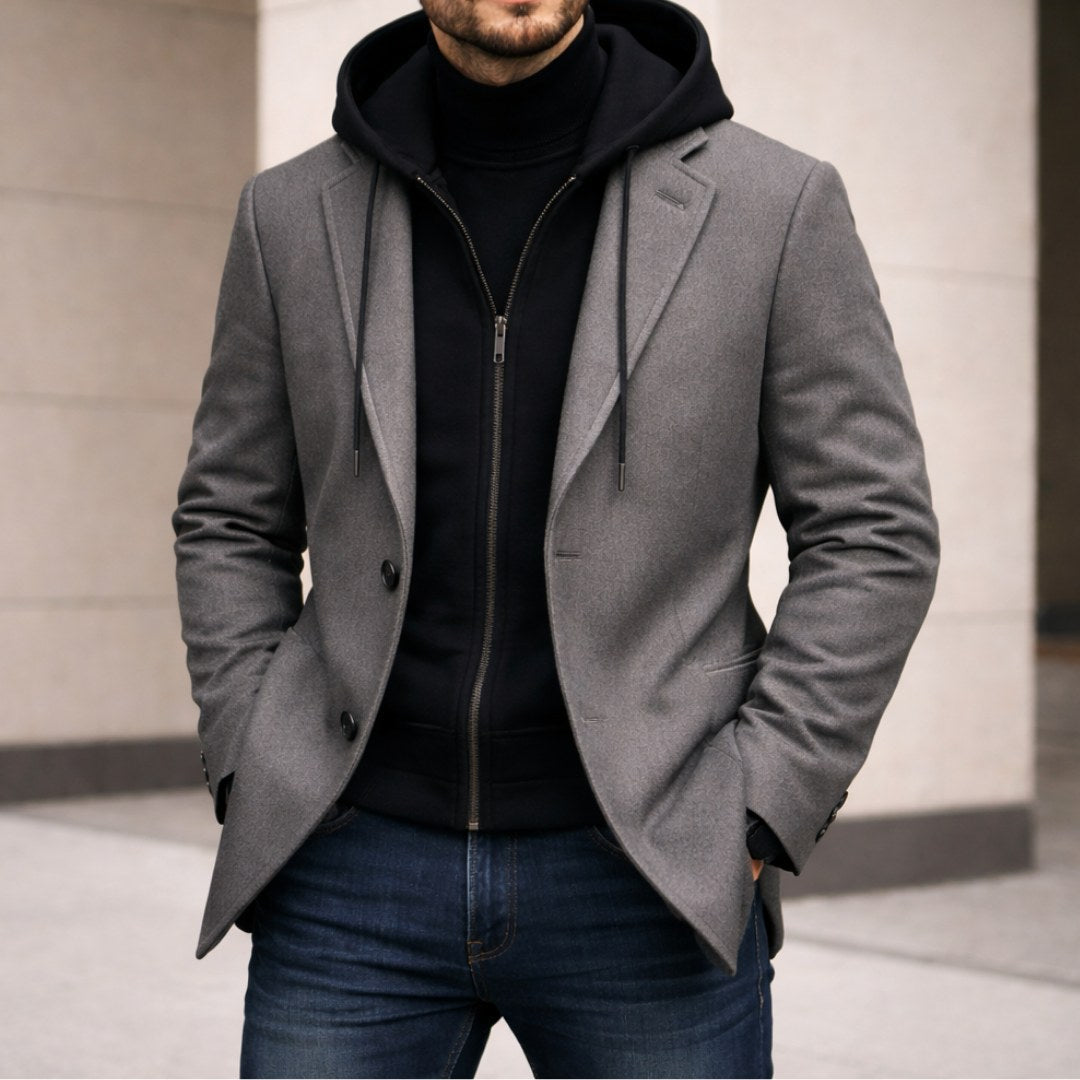Connor | Men's Tailored Double-Layer Coat, Structured Wool-Blend Coat | Animated Apparel | Grey