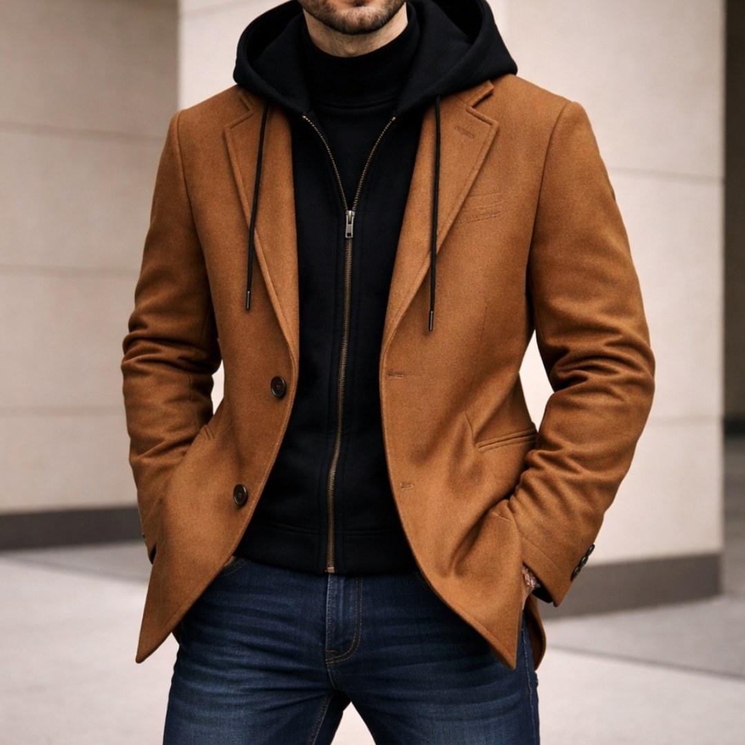 Connor | Men's Tailored Double-Layer Coat, Structured Wool-Blend Coat | Animated Apparel | Black