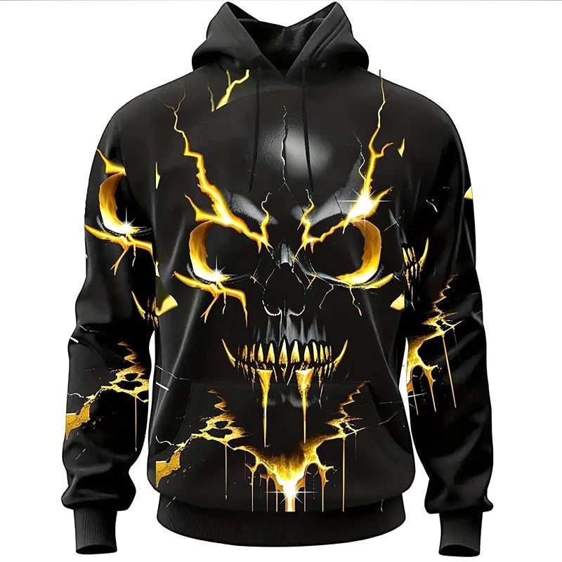 Cooper | Men's Halloween Skull Graphic Hoodie, Relaxed Hooded Sweater | Animated Apparel | Yellow