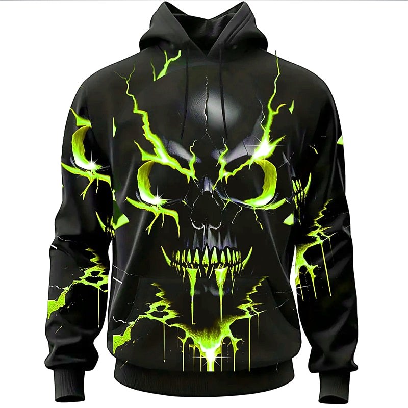 Cooper | Men's Halloween Skull Graphic Hoodie, Relaxed Hooded Sweater | Animated Apparel | Green