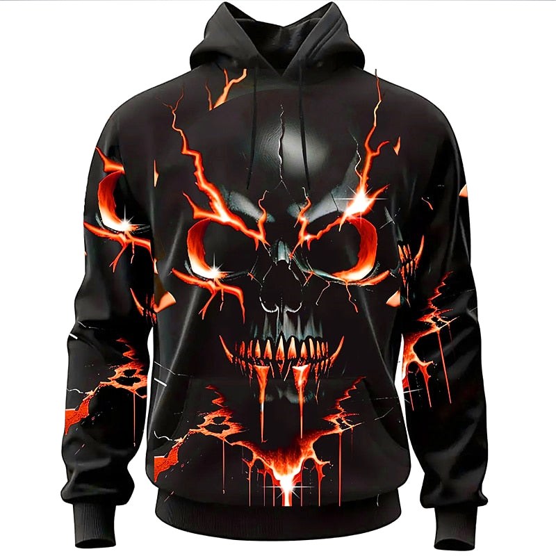 Cooper | Men's Halloween Skull Graphic Hoodie, Relaxed Hooded Sweater | Animated Apparel | Red