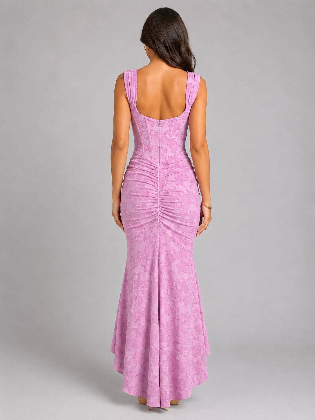 Cora | Women's Floral Corset Maxi Dress, Asymmetrical Hem Maxi Dress | Animated Apparel | White