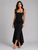 Cora | Women's Floral Corset Maxi Dress, Asymmetrical Hem Maxi Dress | Animated Apparel