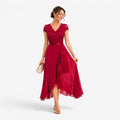 Delilah | Women's Lace Midi Dress, Burgundy V-Neck Occasion Dress | Animated Apparel