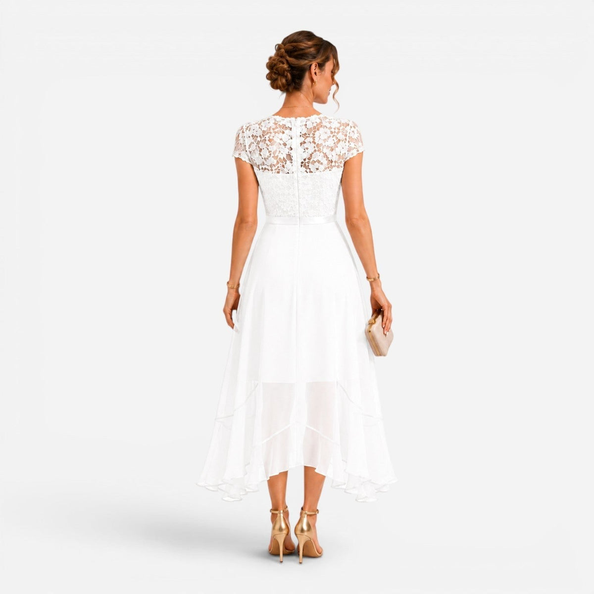 Delilah | Women's Lace Midi Dress, Burgundy V-Neck Occasion Dress | Animated Apparel