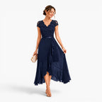 Delilah | Women's Lace Midi Dress, Burgundy V-Neck Occasion Dress | Animated Apparel