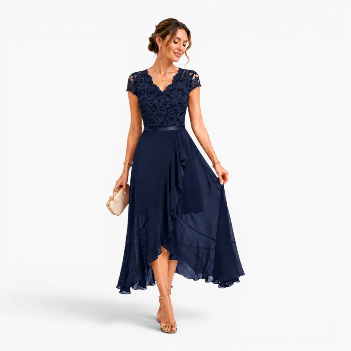 Delilah | Women's Lace Midi Dress, Burgundy V-Neck Occasion Dress | Animated Apparel