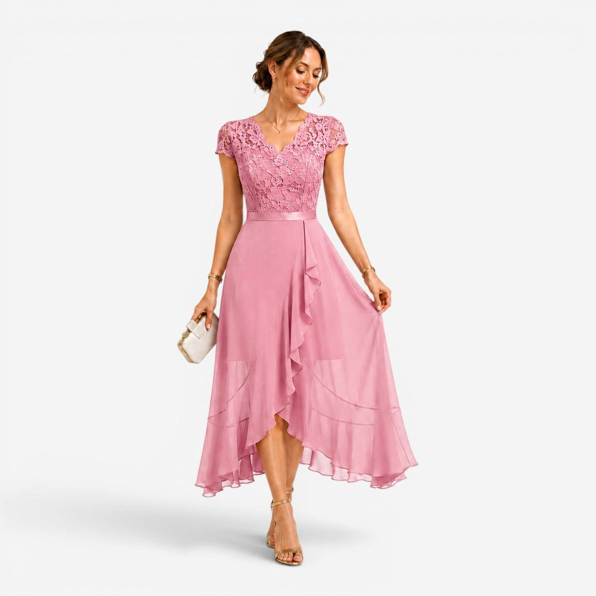 Delilah | Women's Lace Midi Dress, Burgundy V-Neck Occasion Dress | Animated Apparel