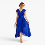 Delilah | Women's Lace Midi Dress, Burgundy V-Neck Occasion Dress | Animated Apparel