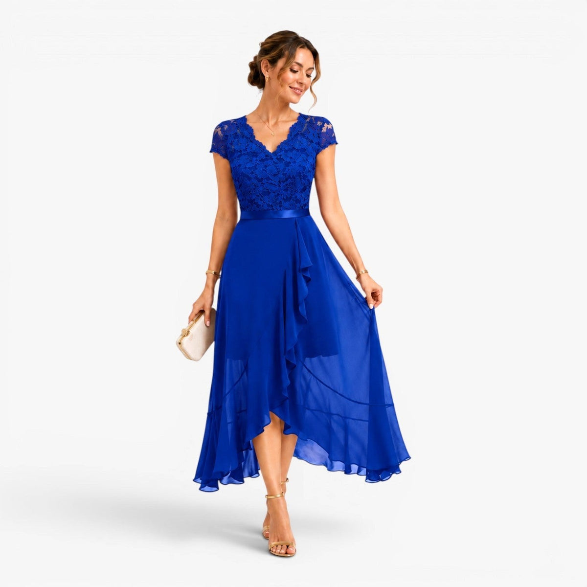 Delilah | Women's Lace Midi Dress, Burgundy V-Neck Occasion Dress | Animated Apparel
