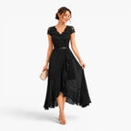 Delilah | Women's Lace Midi Dress, Burgundy V-Neck Occasion Dress | Animated Apparel
