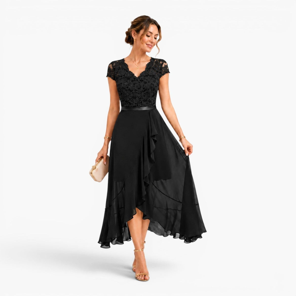 Delilah | Women's Lace Midi Dress, Burgundy V-Neck Occasion Dress | Animated Apparel