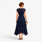 Delilah | Women's Lace Midi Dress, Burgundy V-Neck Occasion Dress | Animated Apparel