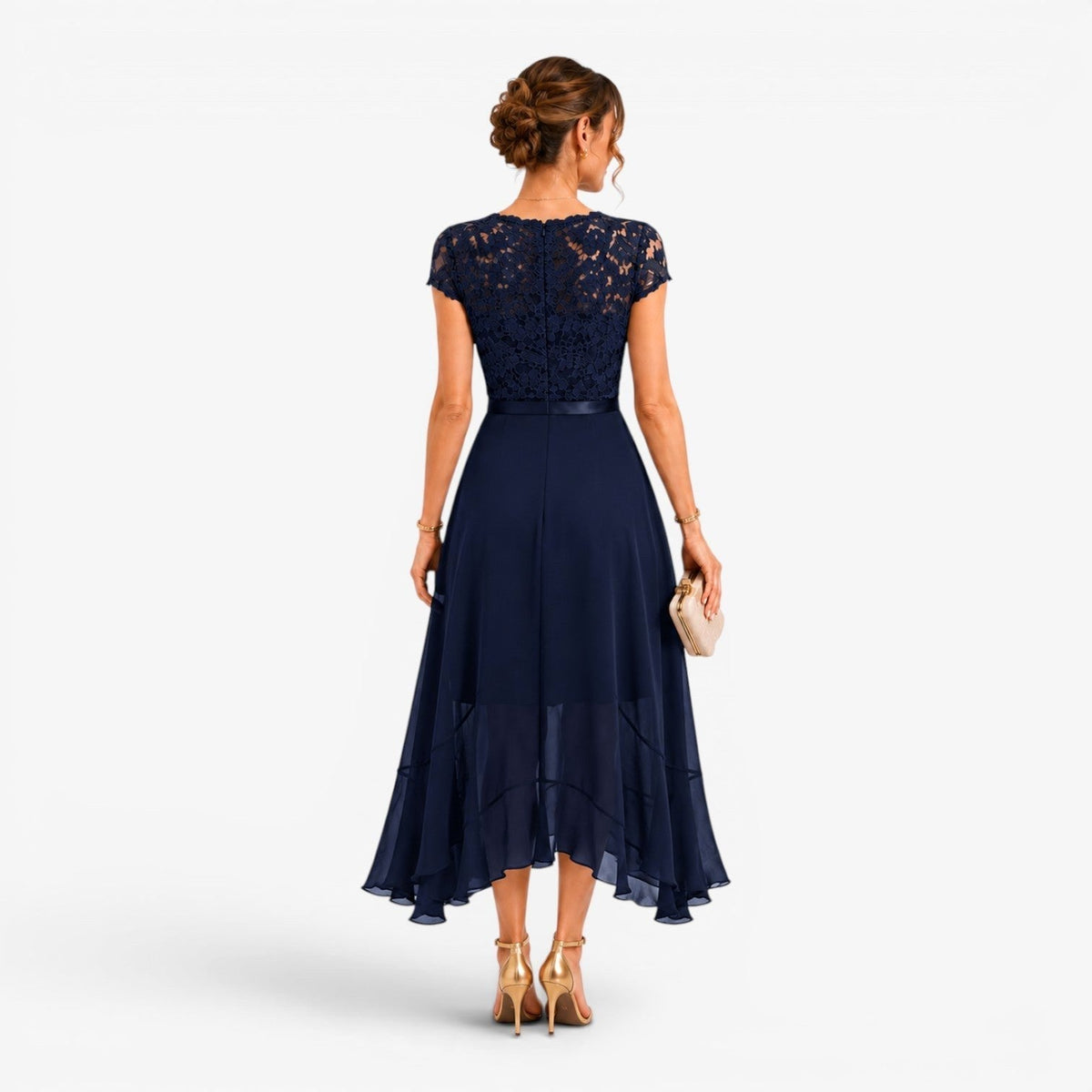 Delilah | Women's Lace Midi Dress, Burgundy V-Neck Occasion Dress | Animated Apparel
