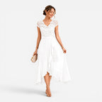 Delilah | Women's Lace Midi Dress, Burgundy V-Neck Occasion Dress | Animated Apparel