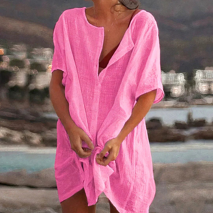 Coral | Women's Lightweight Tie Front Cover Up - Pink