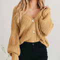 Coralie | Women's Oversized Chunky Cardigan, V-Neck Balloon Sleeve Knit | Animated Apparel | Khaki