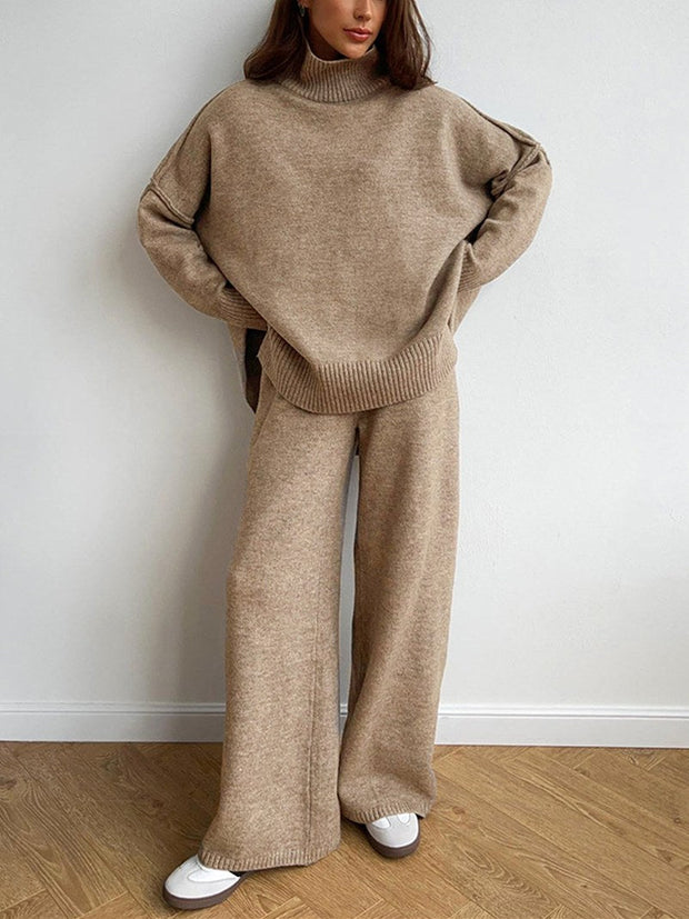 Corinne | Women's Oversized Two-Piece Set, Wide-Leg Turtleneck Lounge Set | Animated Apparel