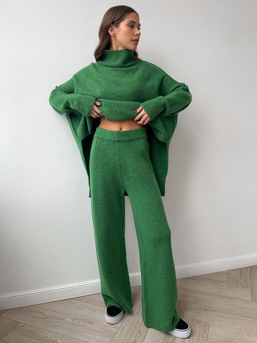 Corinne | Women's Oversized Two-Piece Set, Wide-Leg Turtleneck Lounge Set | Animated Apparel