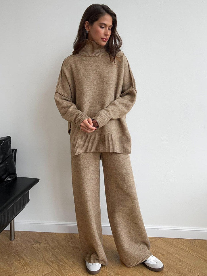 Corinne | Women's Oversized Two-Piece Set, Wide-Leg Turtleneck Lounge Set | Animated Apparel