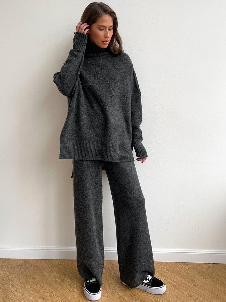 Corinne | Women's Oversized Two-Piece Set, Wide-Leg Turtleneck Lounge Set | Animated Apparel