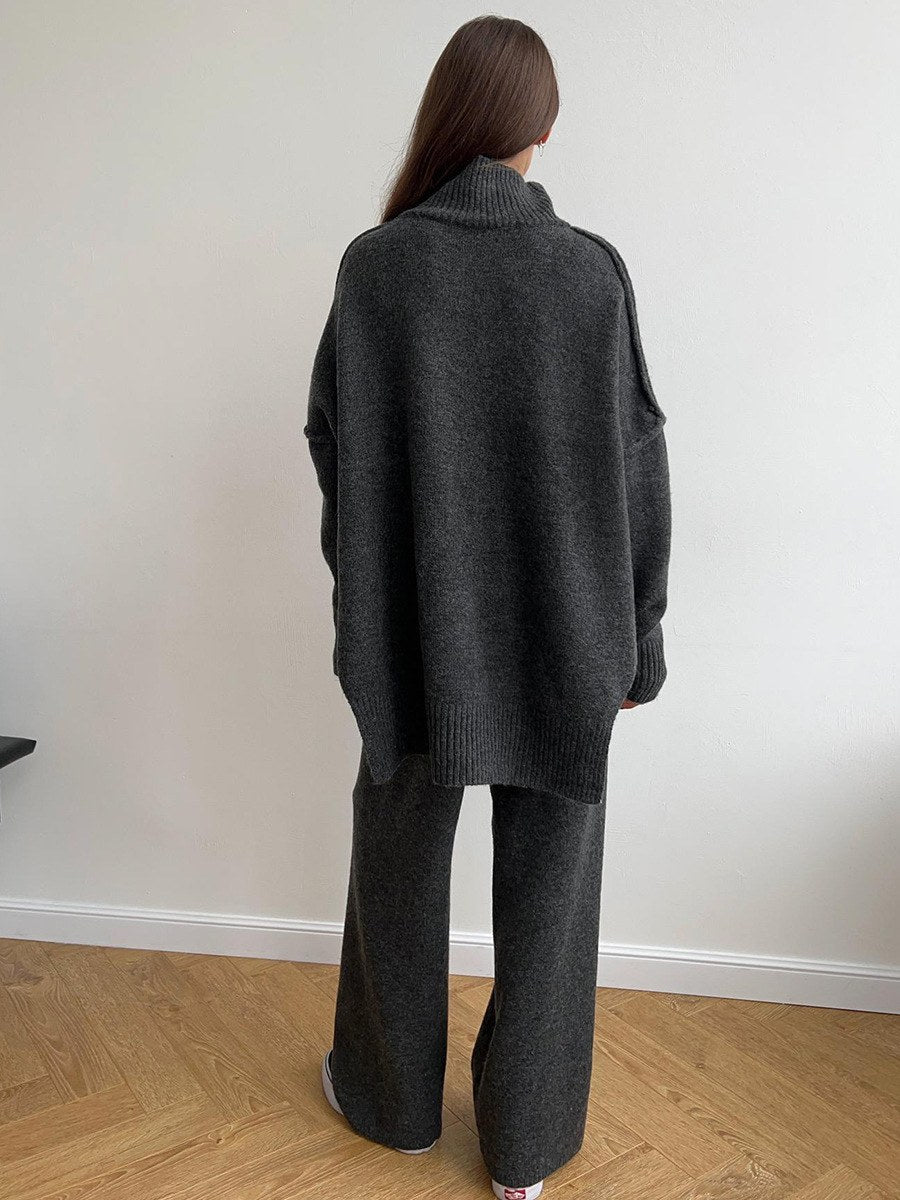 Corinne | Women's Oversized Two-Piece Set, Wide-Leg Turtleneck Lounge Set | Animated Apparel