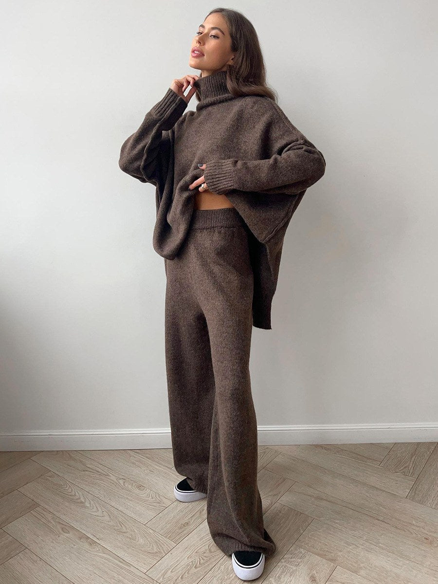 Corinne | Women's Oversized Two-Piece Set, Wide-Leg Turtleneck Lounge Set | Animated Apparel
