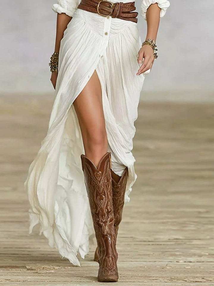 Crissa | Women's Long Belted Dress With Pleated Lapels - image 5