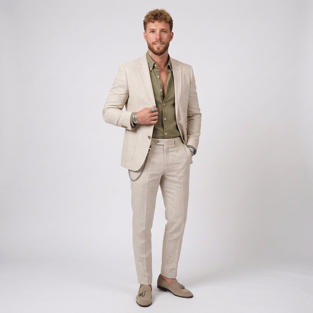 Beau | Men's Slim Fit Linen Suit, Two-Piece Suit | Animated Apparel