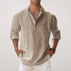 Daniel | Men's Relaxed Linen Shirt with Long Sleeves, Rolled-Cuff Summer Shirt | Animated Apparel | Khaki