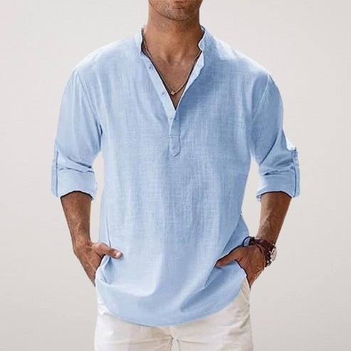 Daniel | Men's Relaxed Linen Shirt with Long Sleeves, Rolled-Cuff Summer Shirt | Animated Apparel | Light Blue