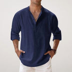 Daniel | Men's Relaxed Linen Shirt with Long Sleeves, Rolled-Cuff Summer Shirt | Animated Apparel | Navy