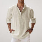 Daniel | Men's Relaxed Linen Shirt with Long Sleeves, Rolled-Cuff Summer Shirt | Animated Apparel | Beige