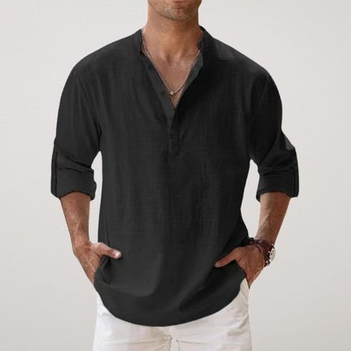 Daniel | Men's Relaxed Linen Shirt with Long Sleeves, Rolled-Cuff Summer Shirt | Animated Apparel | Black