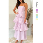 Danielle | Women's Strapless Tiered Maxi Dress, Ruffle Wedding Guest Dress | Animated Apparel | Pink