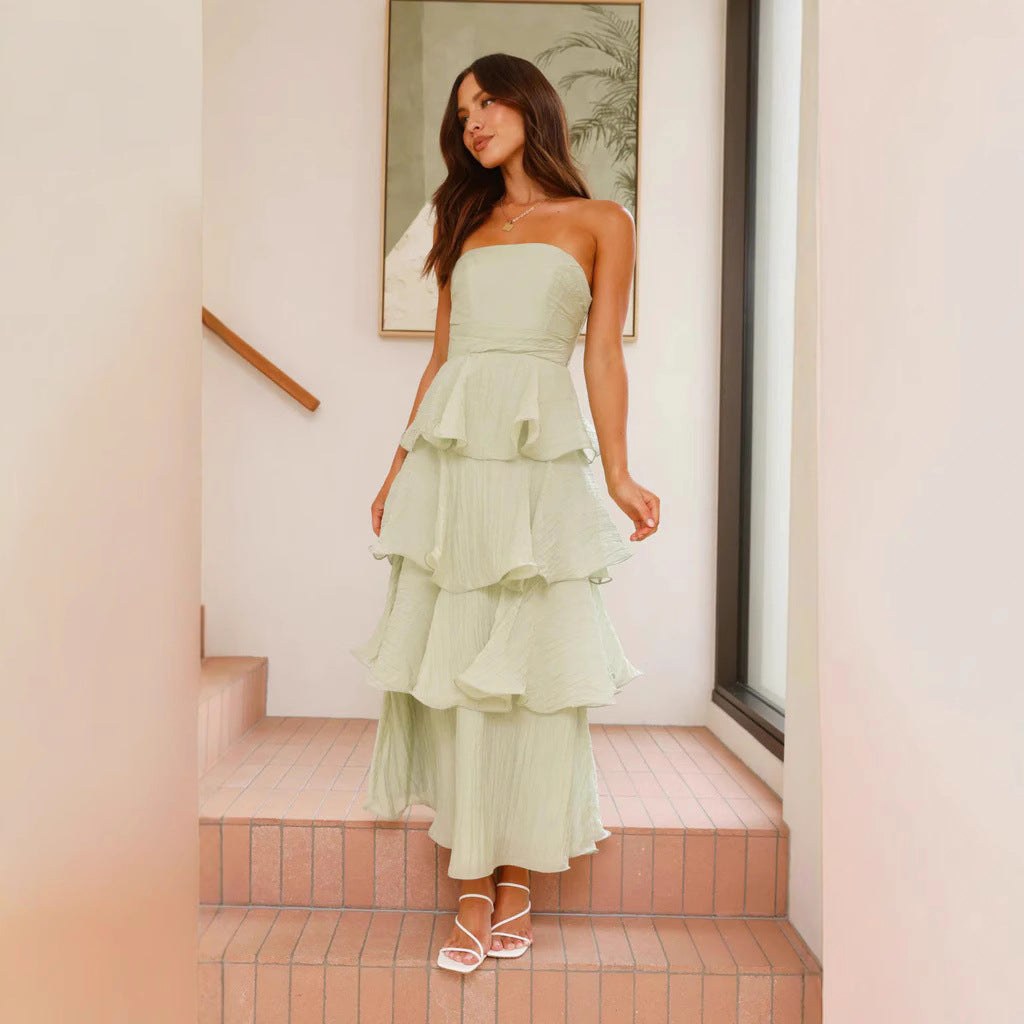 Danielle | Women's Strapless Tiered Maxi Dress, Ruffle Wedding Guest Dress | Animated Apparel | Light Blue