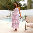 Danielle | Women's Strapless Tiered Maxi Dress, Ruffle Wedding Guest Dress | Animated Apparel | Light Green