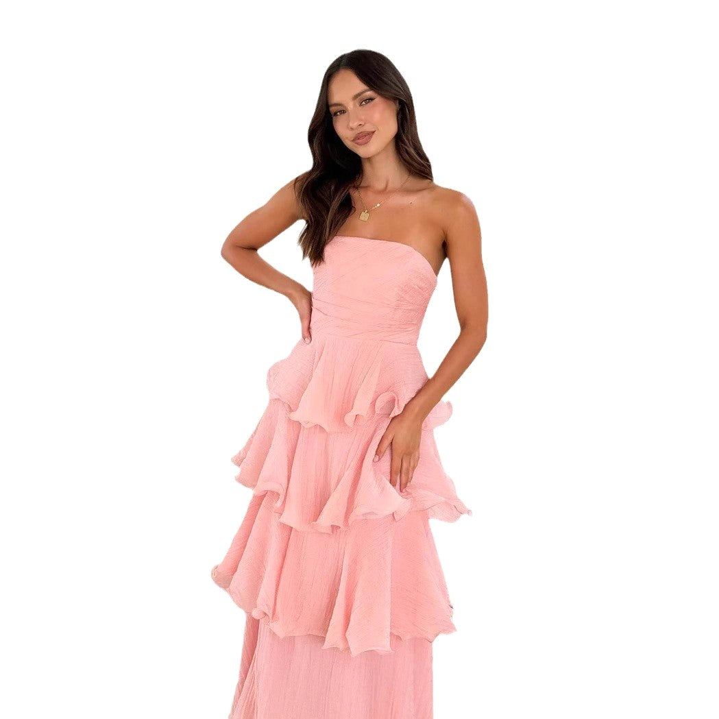 Danielle | Women's Strapless Tiered Maxi Dress, Ruffle Wedding Guest Dress | Animated Apparel | Light Purple