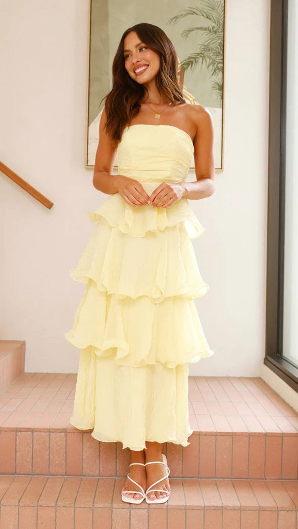 Danielle | Women's Strapless Tiered Maxi Dress, Ruffle Wedding Guest Dress | Animated Apparel