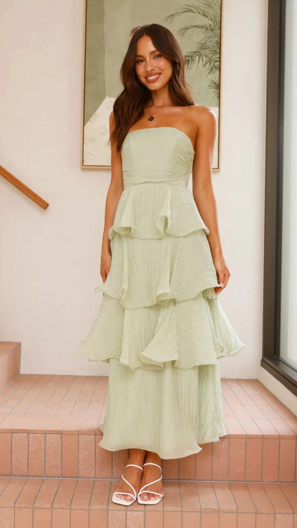 Danielle | Women's Strapless Tiered Maxi Dress, Ruffle Wedding Guest Dress | Animated Apparel
