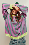 Darcy | Women's Striped Oversized Jumper, Relaxed Fit Knit Top | Animated Apparel | Groen & Roze