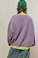 Darcy | Women's Striped Oversized Jumper, Relaxed Fit Knit Top | Animated Apparel | Blauw