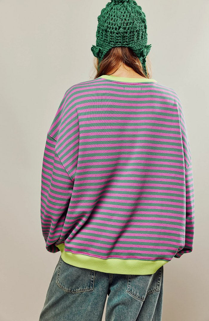 Darcy | Women's Striped Oversized Jumper, Relaxed Fit Knit Top | Animated Apparel | Blauw